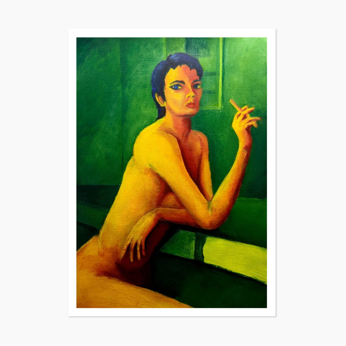 Woman Resting on a Bar - Fine Art Postcard